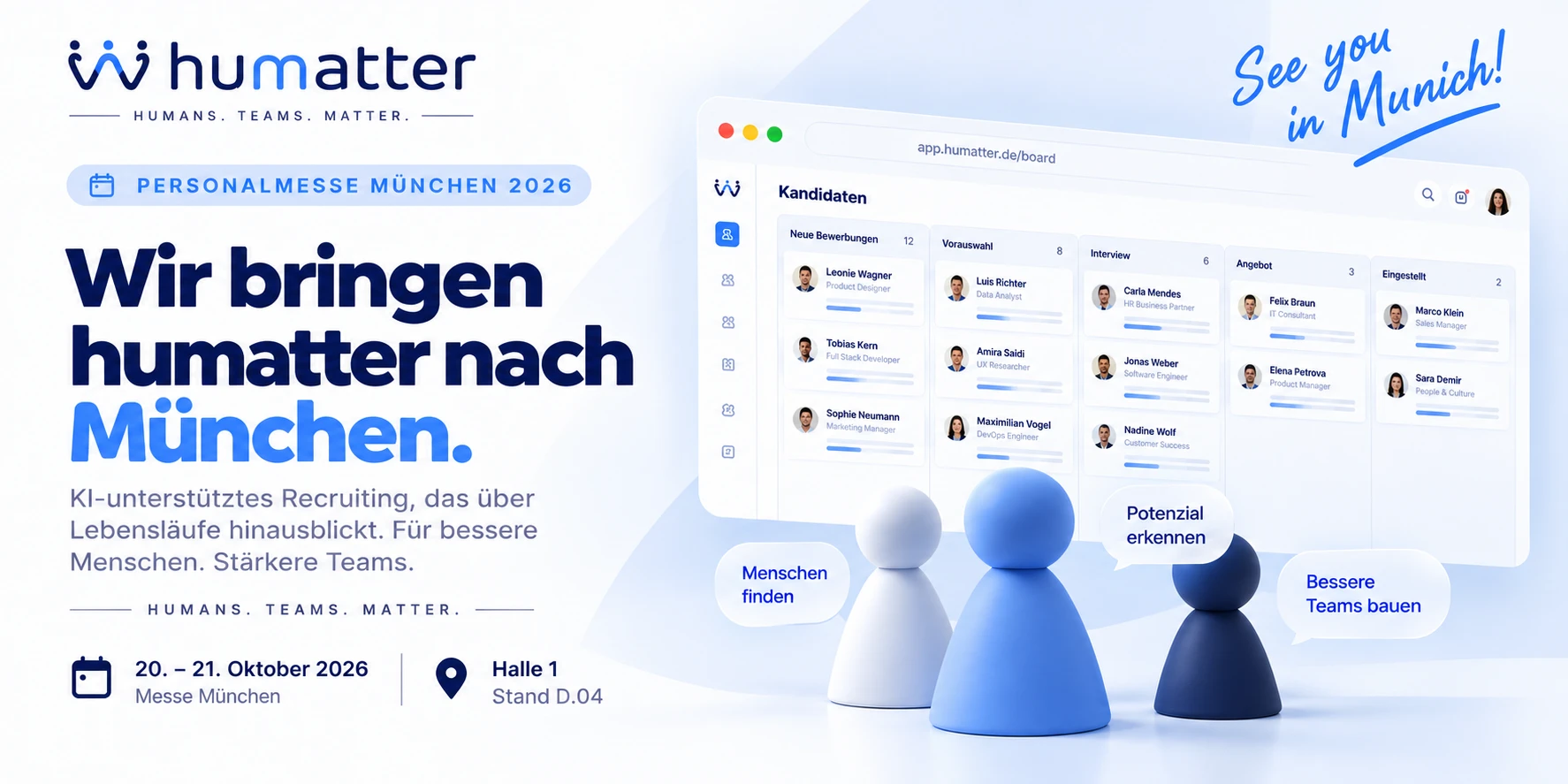 Personalmesse München 2026 — humatter · 20.–21. Oktober · Halle 1, Stand D.04